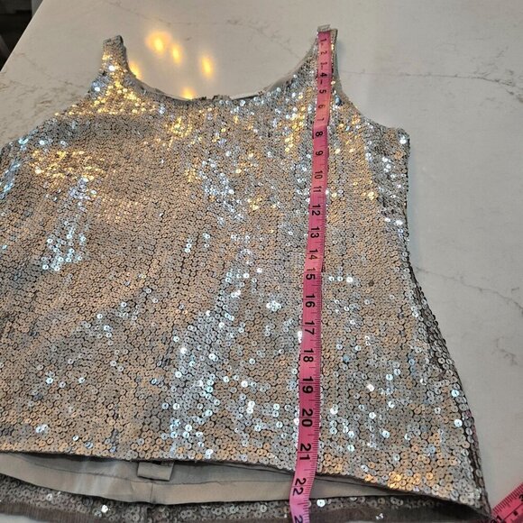 Vintage Miss Morgan Medium Sequin Silk Tank Top Silver Sparkle Hand Made NEW! - Picture 5 of 10